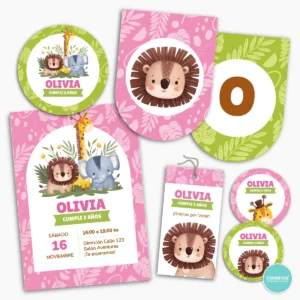 Kit Imprimible Animalitos De La Selva Rosa