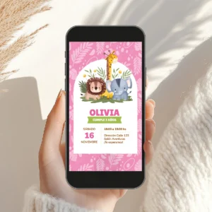 Alternative view of Invitación Digital Animalitos De La Selva Rosa